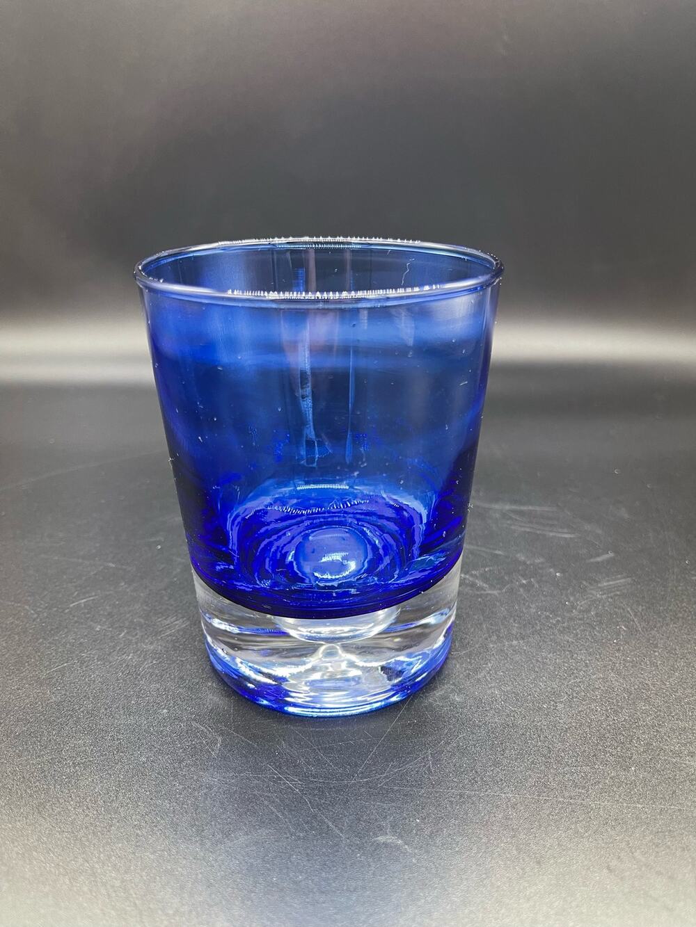 Block Crystal Cobalt Blue Hi Ball Old Fashion Cocktail Glass Controlled Bubble